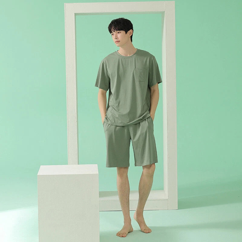 Men's Pajamas Soft Cooling Pure Color Short Sleeve Comfortable Summer Home Wear