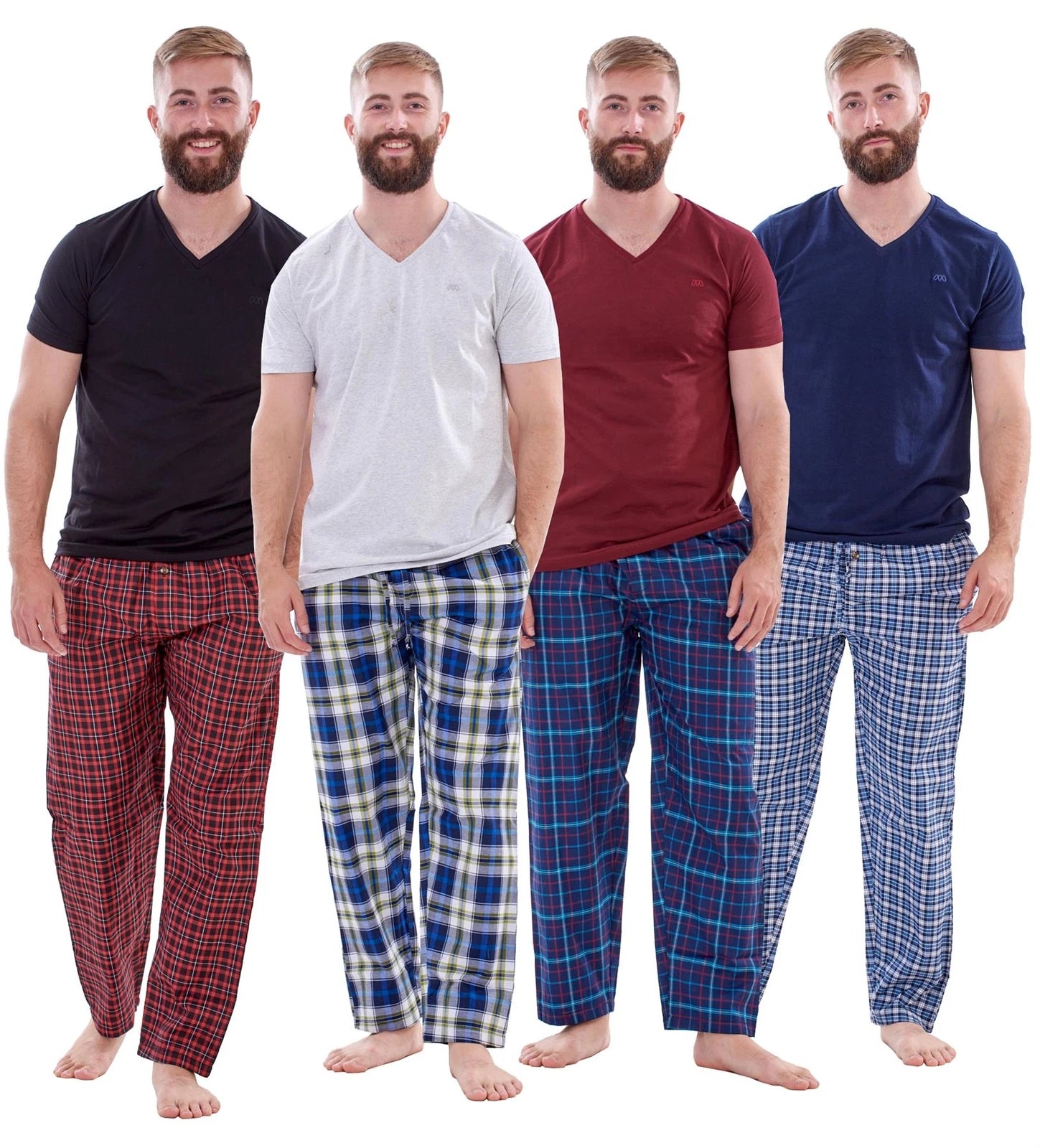 Mens Nightwear Pyjama Set Woven Cotton Check Jersey Top Loungewear Lightweight