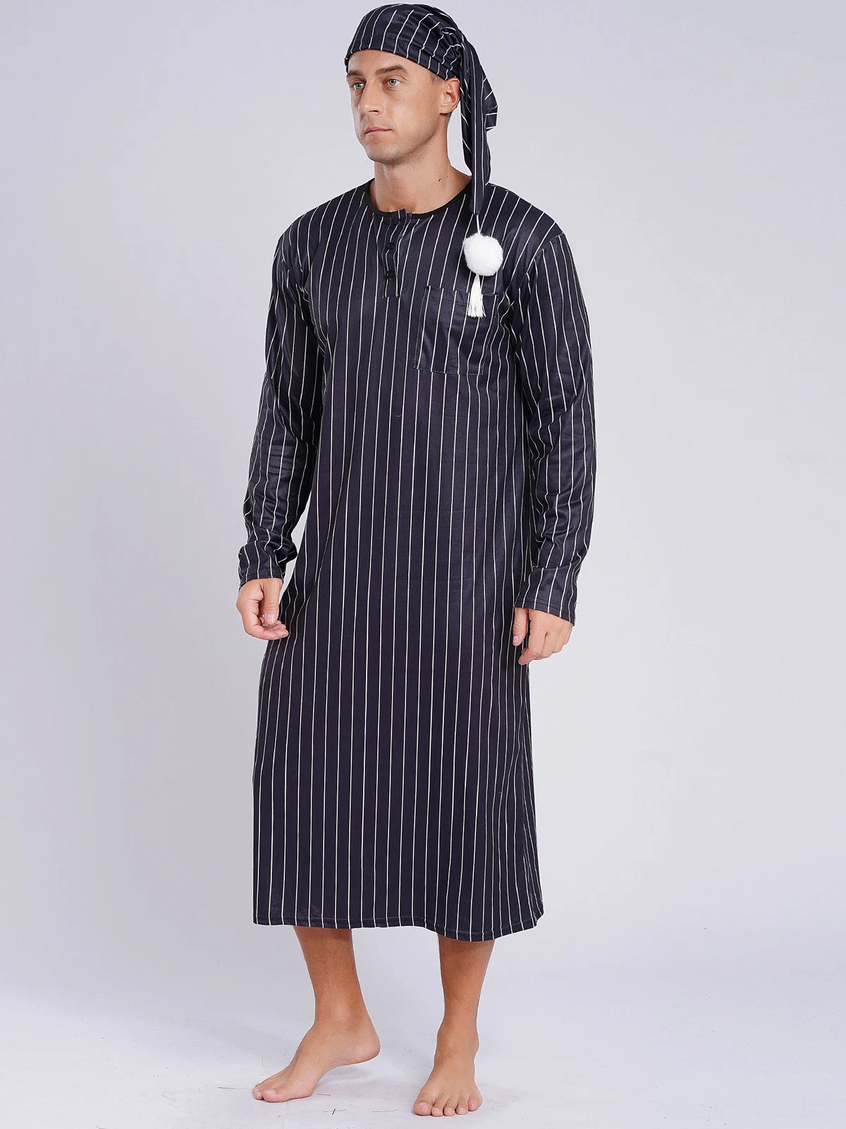 Mens Nightwear Halloween Nightgowns Plaid Pajamas Pompom Loungewear Nightshirt
