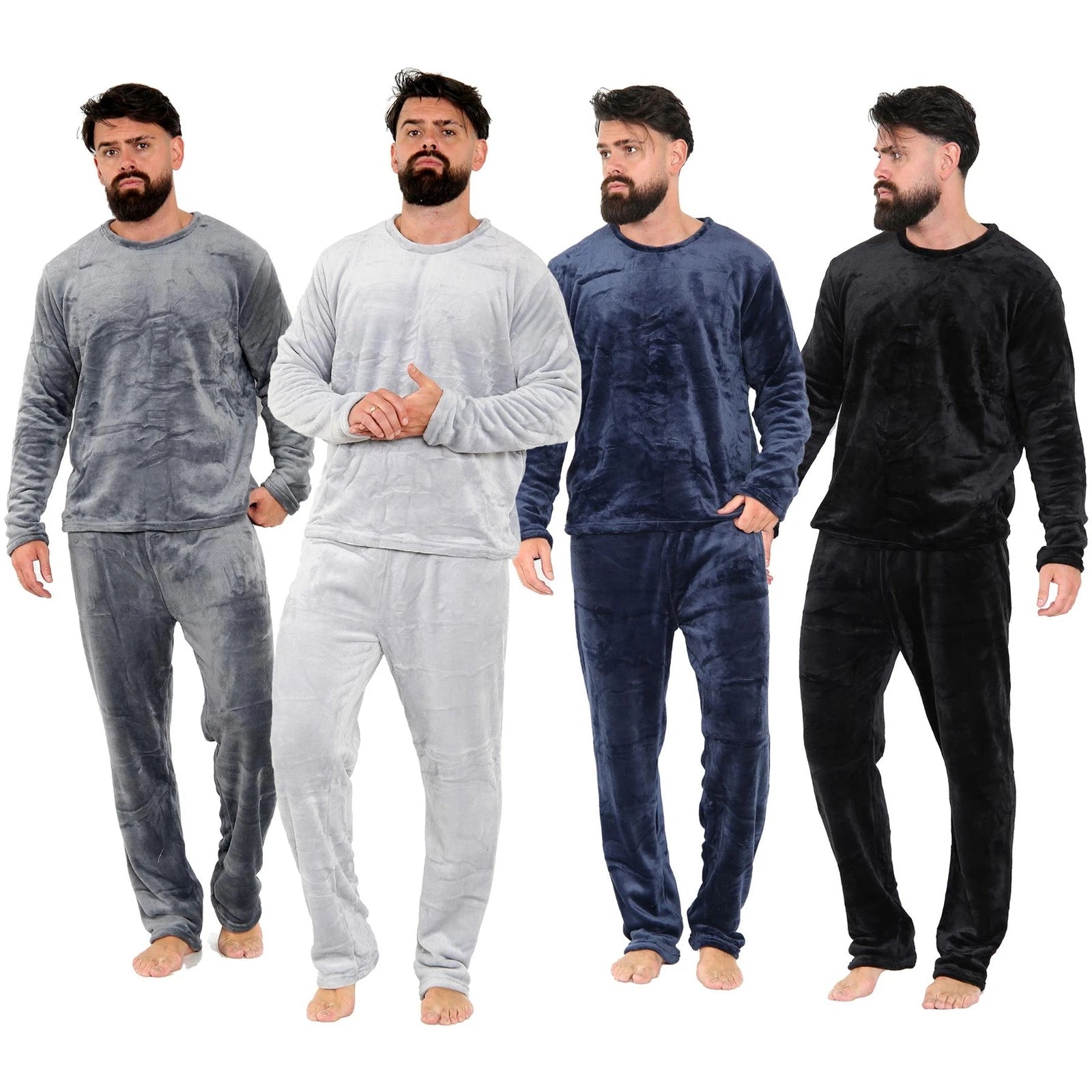 Mens Pyjamas Soft Warm Fleece Adults Crew Neck Pyjamas 2 Piece Gift Set For Mens