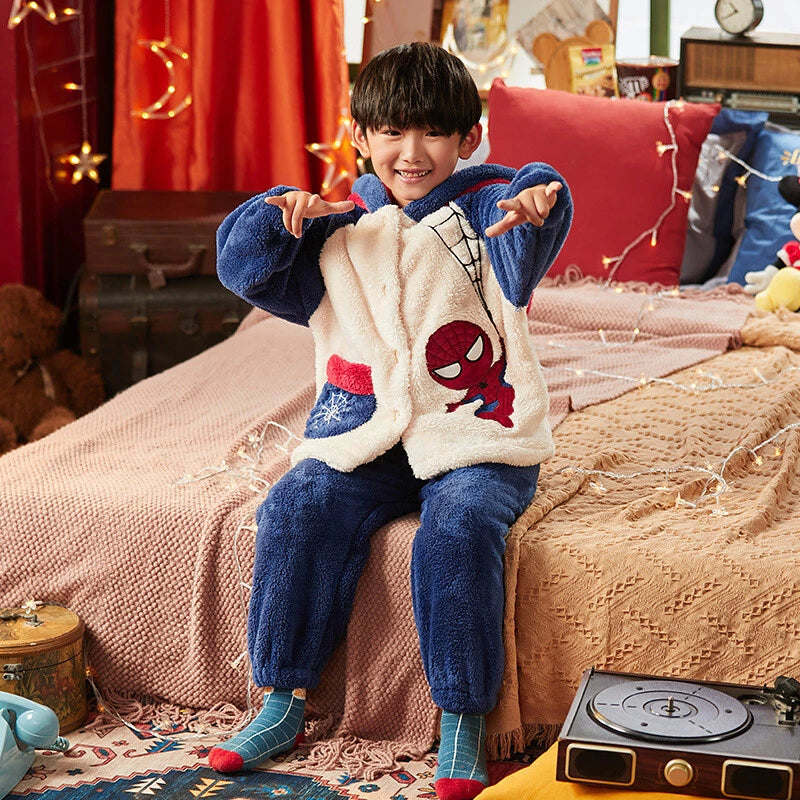 Spiderman Pyjamas Flannel Sleepwear Cosplay Superhero Adult Kids Nightgown Set