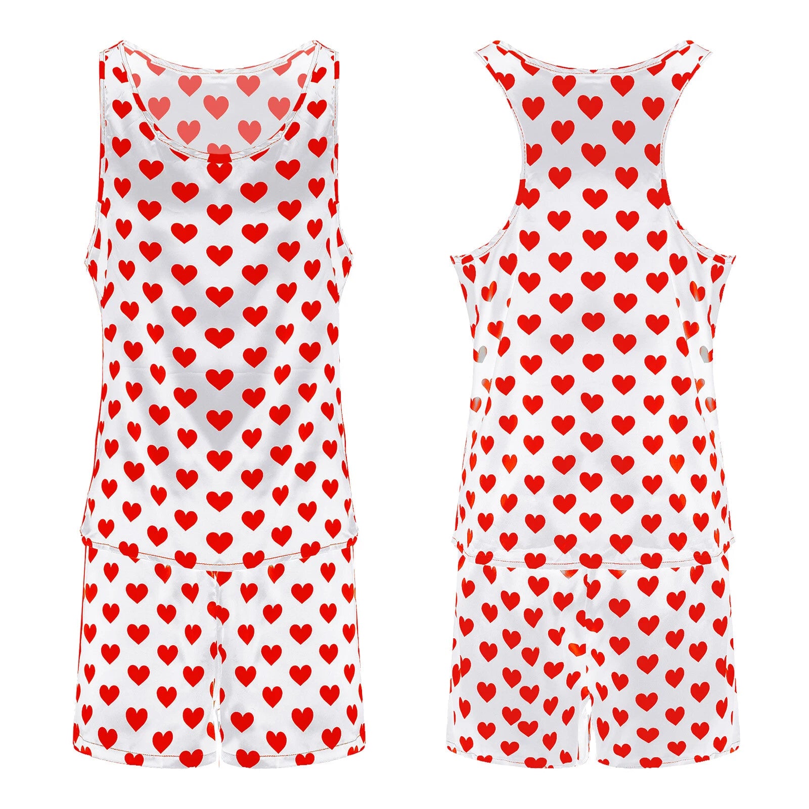 Mens Muscle Shirts Pajama Set Sexy Satin Sleepwear Tank Top Shorts Nightwear