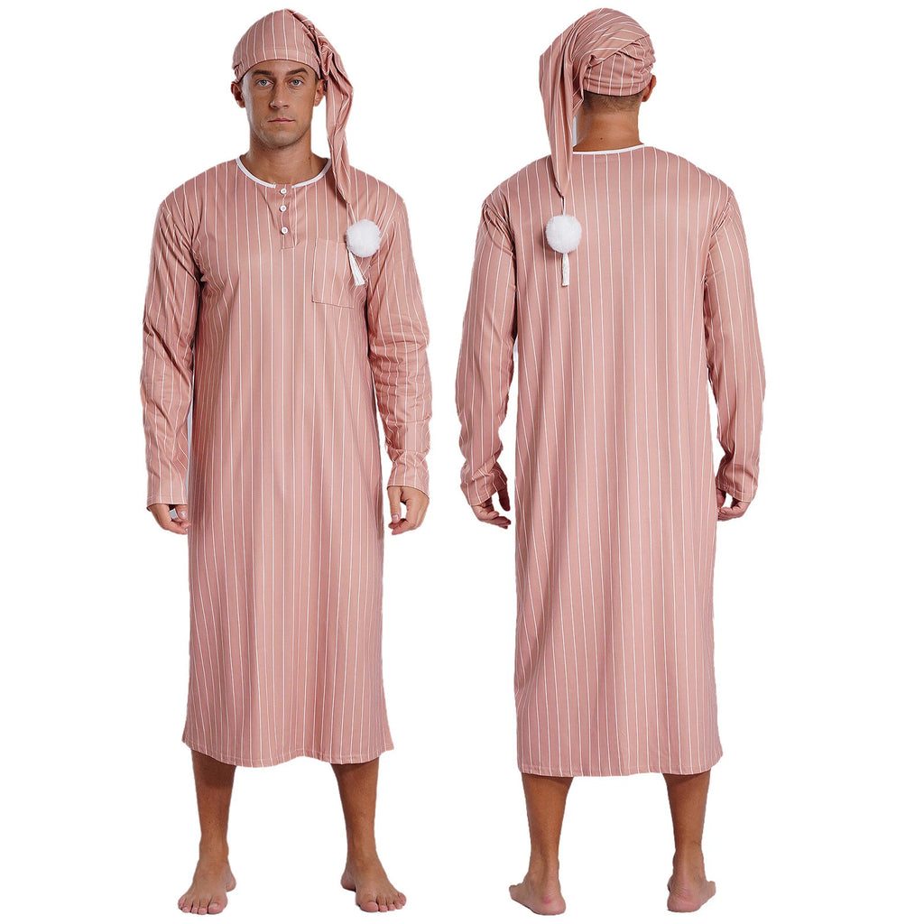 Mens Nightwear Halloween Nightgowns Plaid Pajamas Pompom Loungewear Nightshirt
