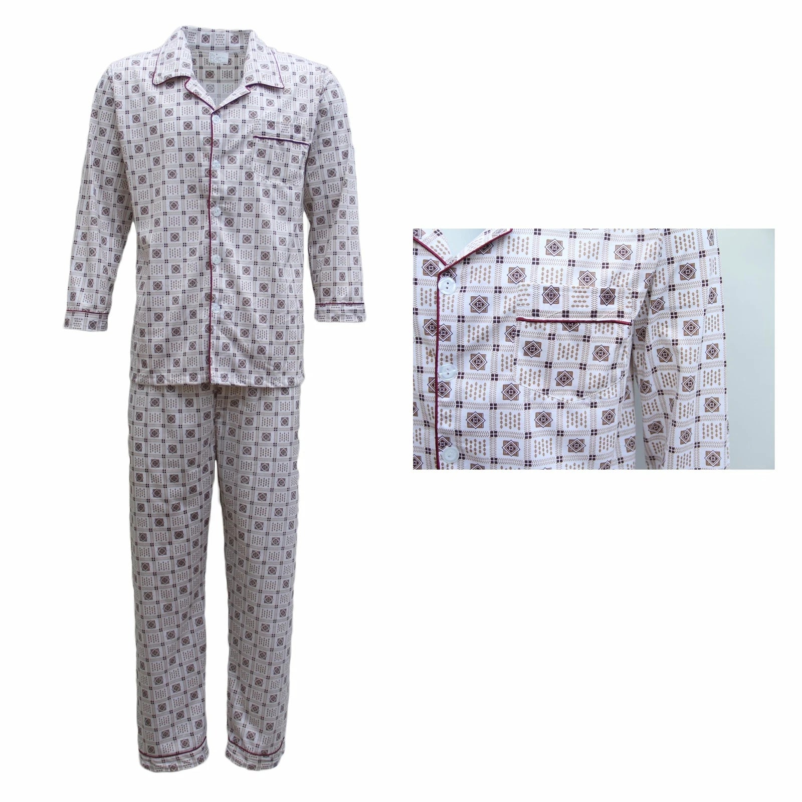 New Mens Cotton Pajamas Pyjamas PJs Set Long Sleeve Shirt Tops + Pants Sleepwear