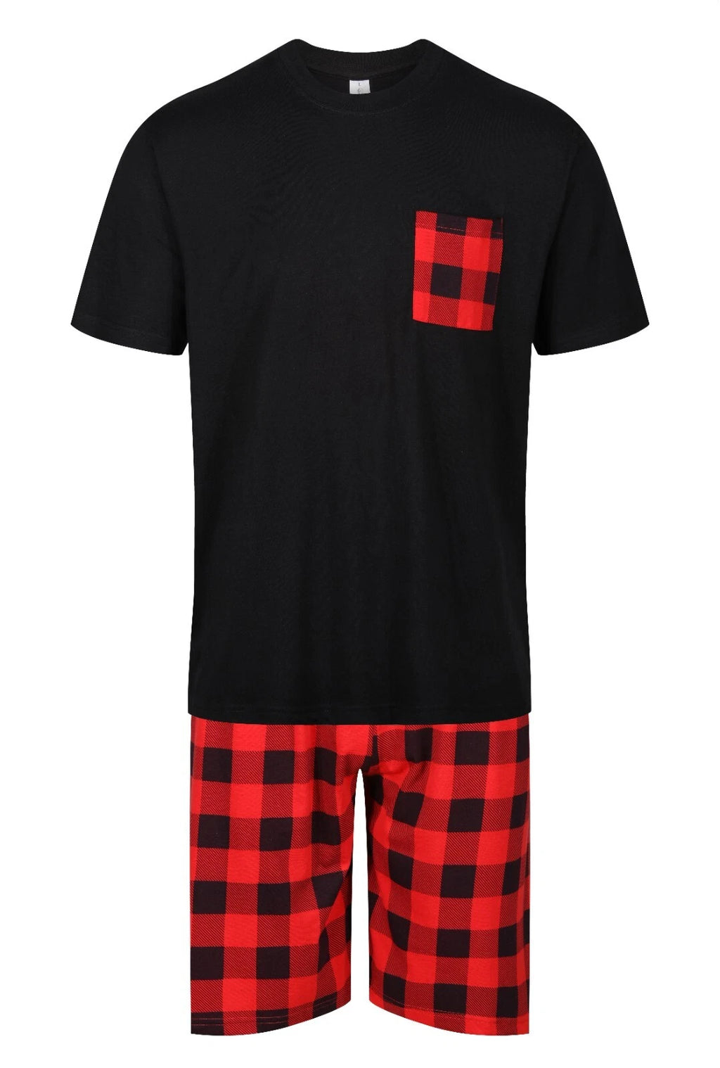 Mens Short Pyjamas PJ Set Premium Sleep Lounge Tartan Check Nightwear M-XXL New