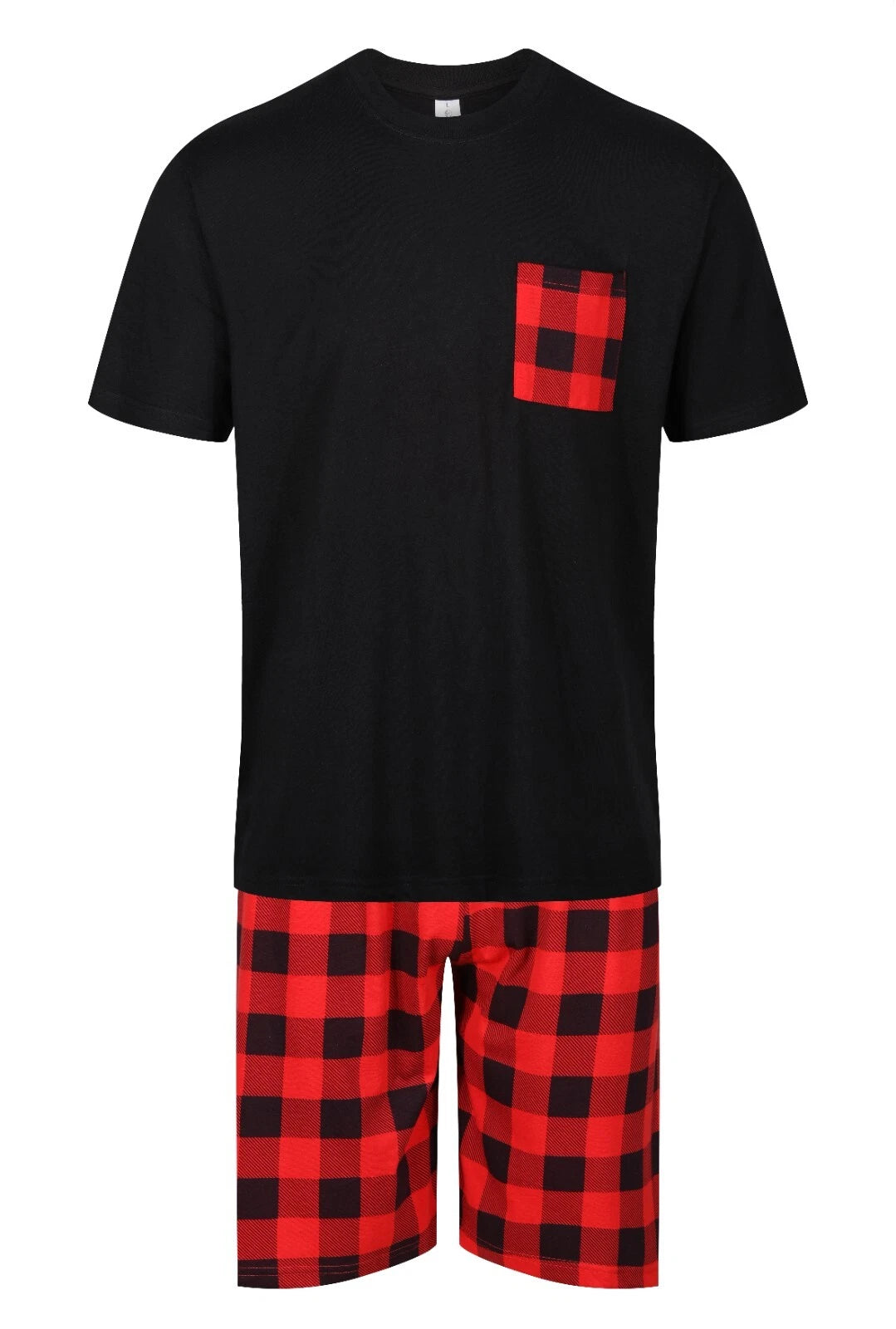 Mens Short Pyjamas PJ Set Premium Sleep Lounge Tartan Check Nightwear M-XXL New