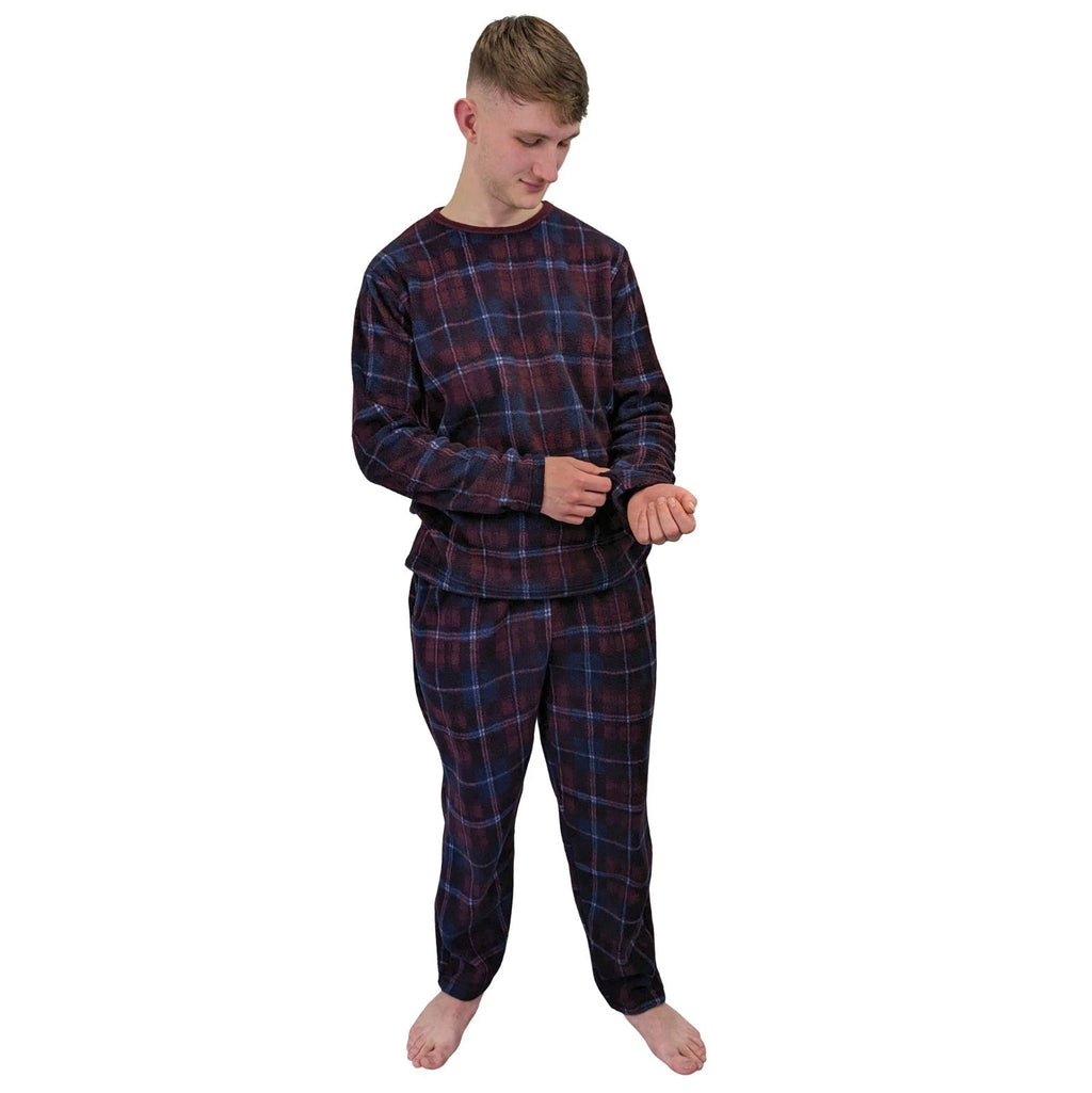Mens Fleece Warm Soft Pyjamas Striped PJ Set Nightwear Nightsuit Pyjama S-4XL
