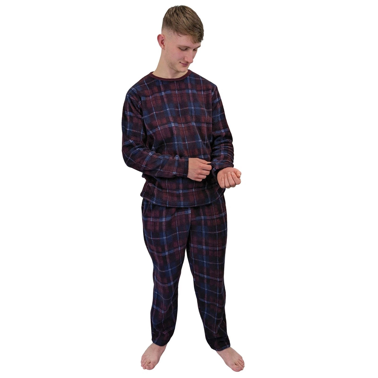 Mens Fleece Warm Soft Pyjamas Striped PJ Set Nightwear Nightsuit Pyjama S-4XL