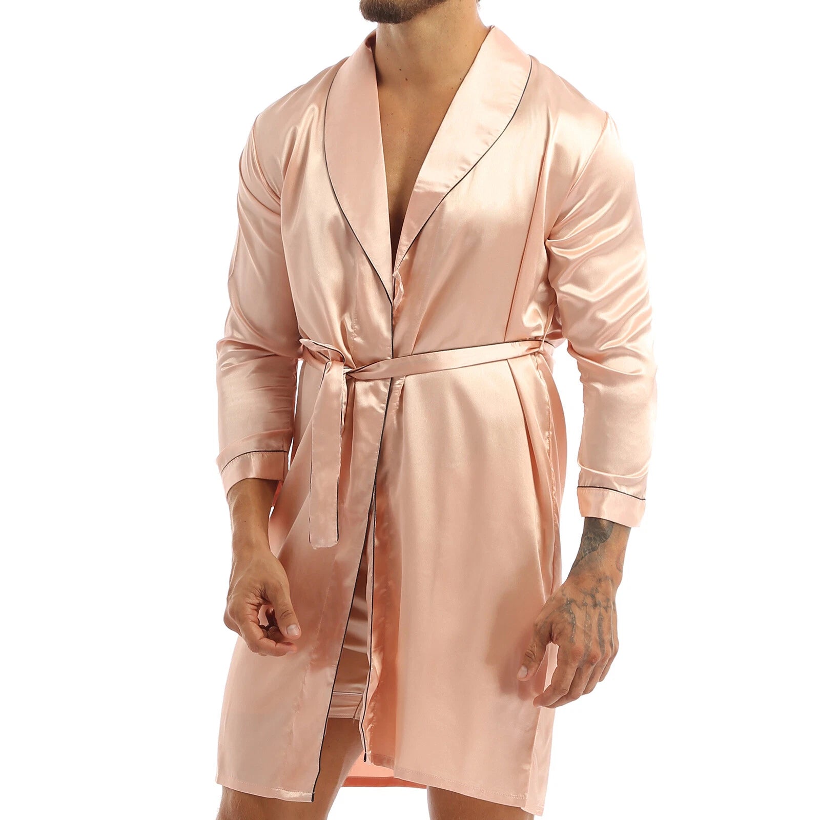 Men's Pajamas Set Soft Satin Homewear Ice Silk Bathrobes Sleepwear Nightwear