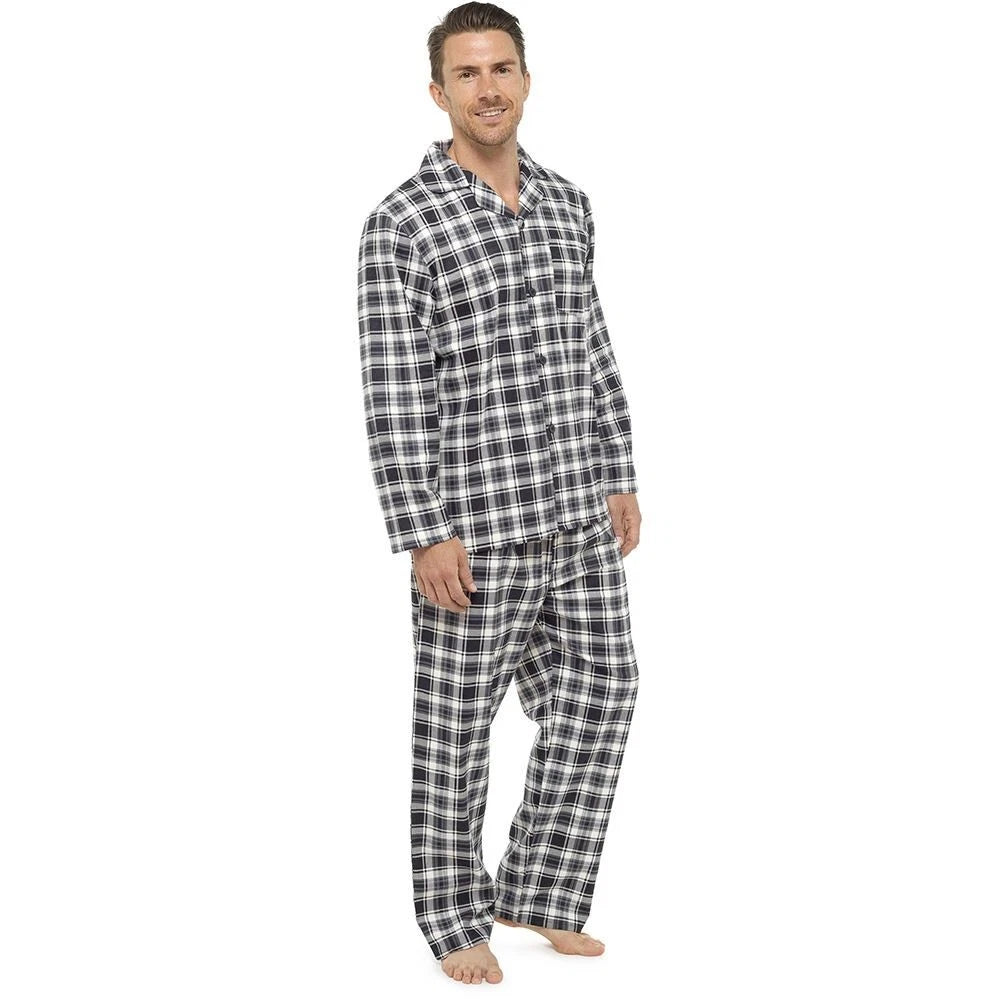 Mens BRUSHED Cotton PYJAMAS Set Winter Warm Traditional 100% Cotton FLANNEL PJs