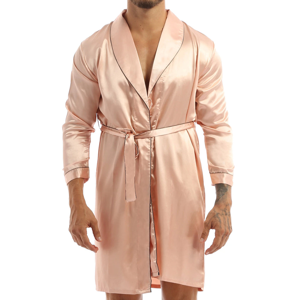 Men's Pajamas Set Soft Satin Homewear Ice Silk Bathrobes Sleepwear Nightwear