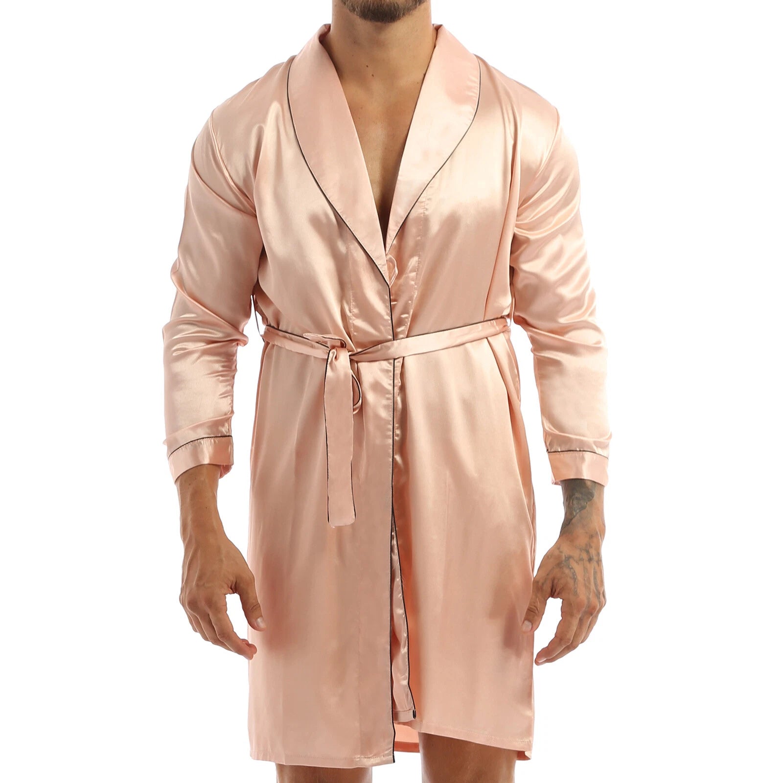 Men's Pajamas Set Soft Satin Homewear Ice Silk Bathrobes Sleepwear Nightwear