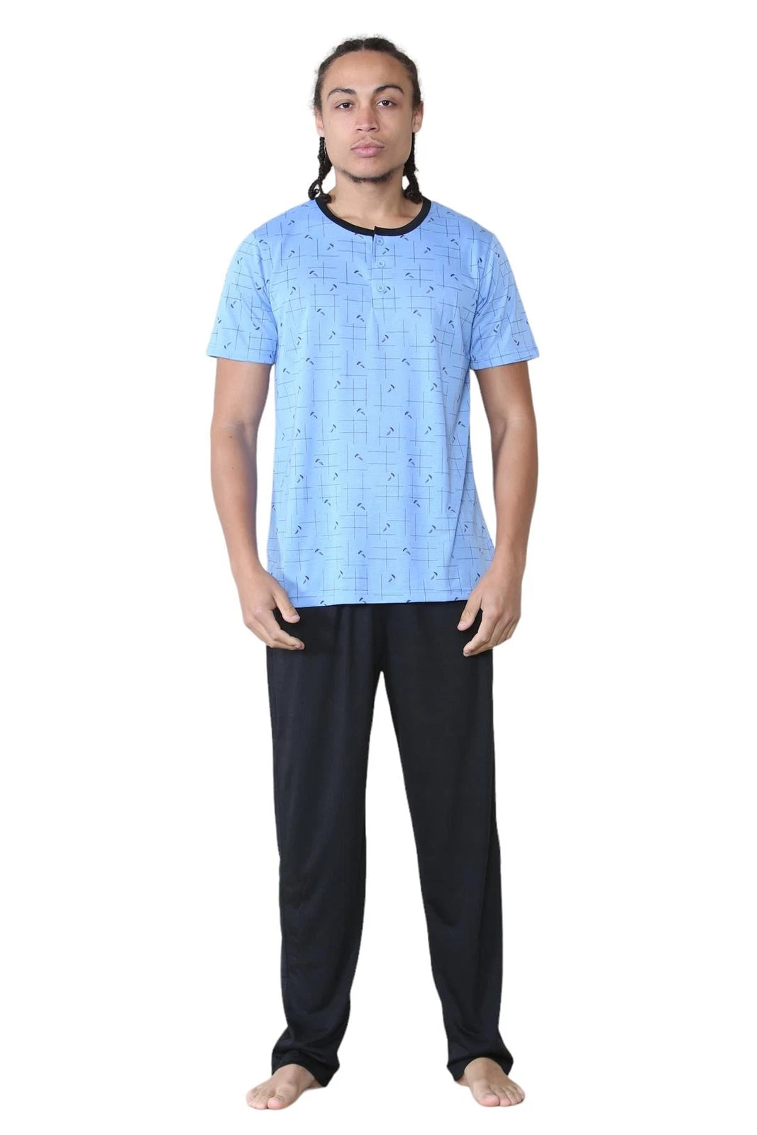 Mens Pyjama Set Short Sleeve Printed T-Shirt & Bottoms Lounge Sleepwear