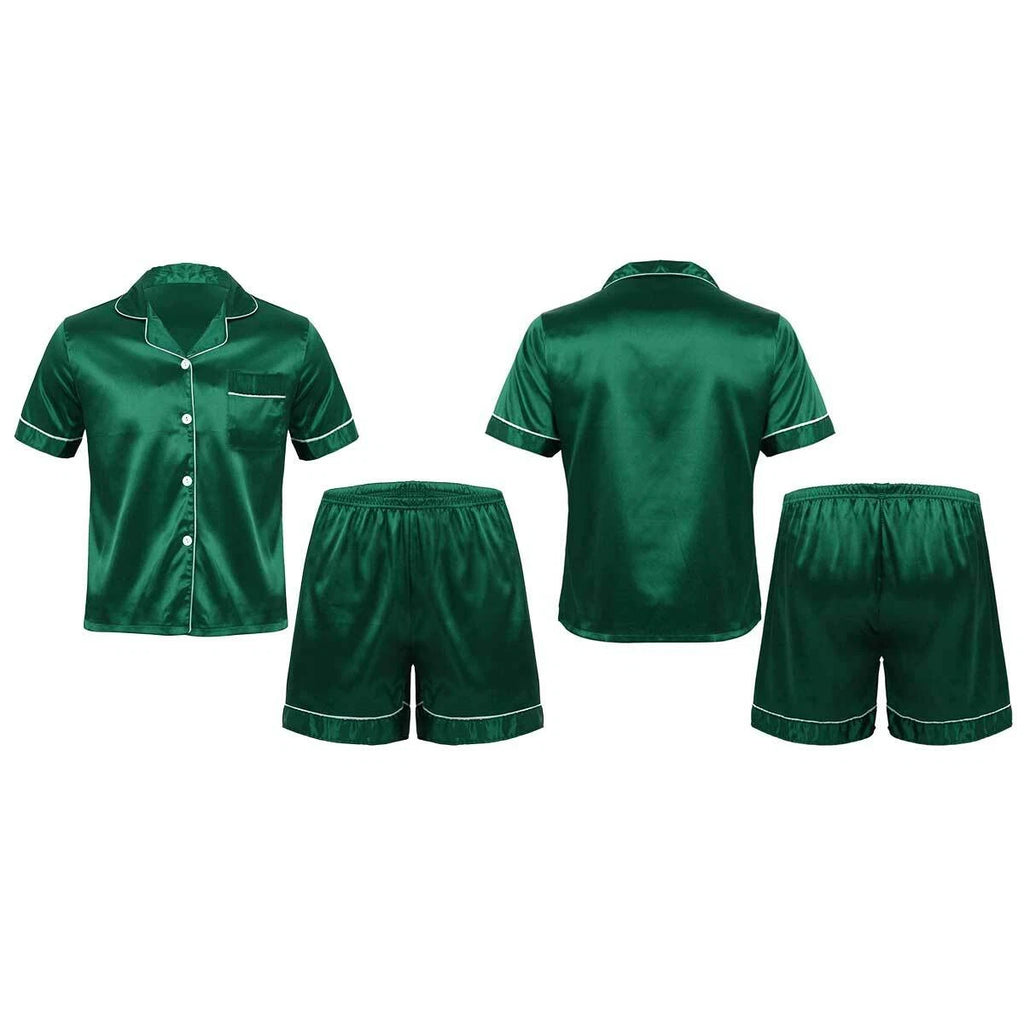 Men Silk Satin Pajamas Set Shirt Top Shorts Pants Long Robe Sleepwear Nightwear
