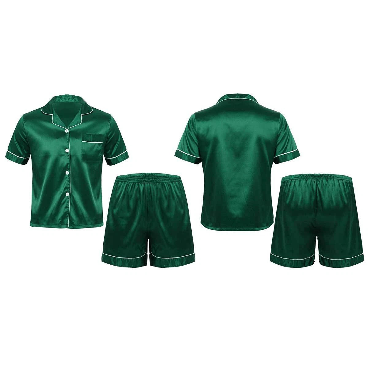 Men Silk Satin Pajamas Set Shirt Top Shorts Pants Long Robe Sleepwear Nightwear