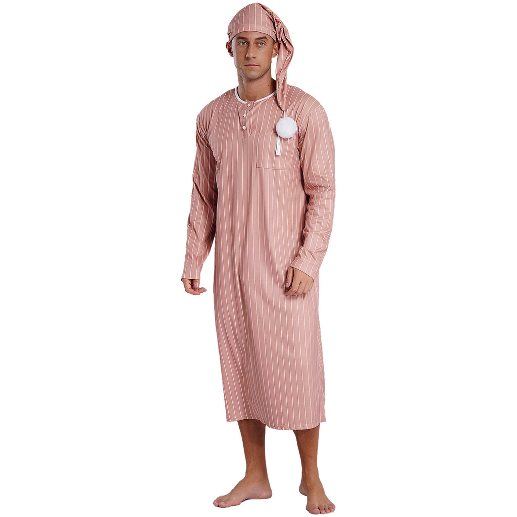 Mens Nightwear Halloween Nightgowns Plaid Pajamas Pompom Loungewear Nightshirt