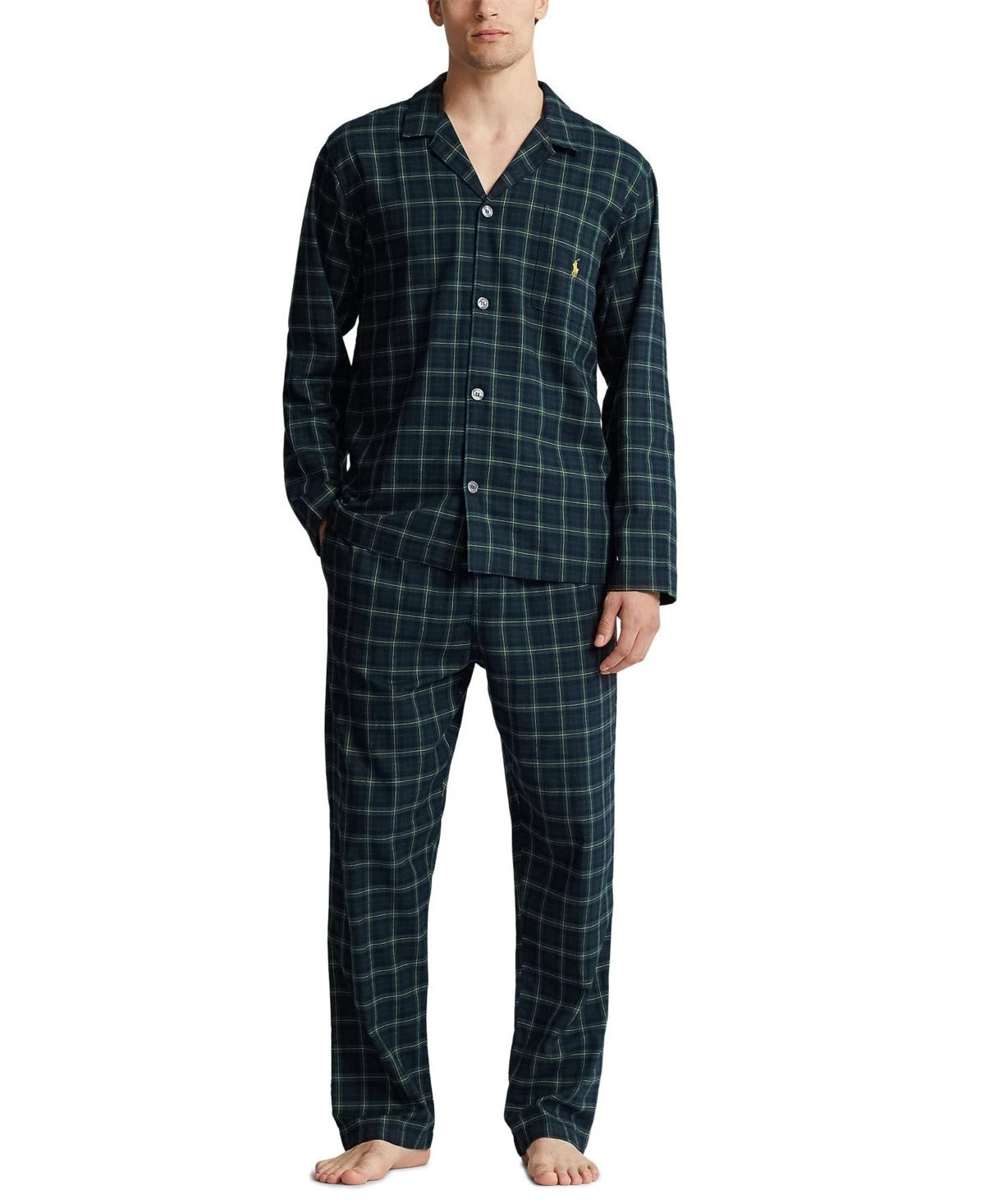 Polo Ralph Lauren Pajama Set Mens M Blue Plaid Flannel 2-Piece Sleepwear UPS562