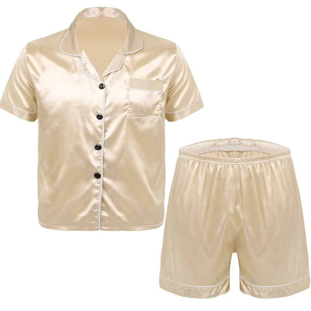 Men's Pajamas Set Soft Satin Homewear Ice Silk Bathrobes Sleepwear Nightwear