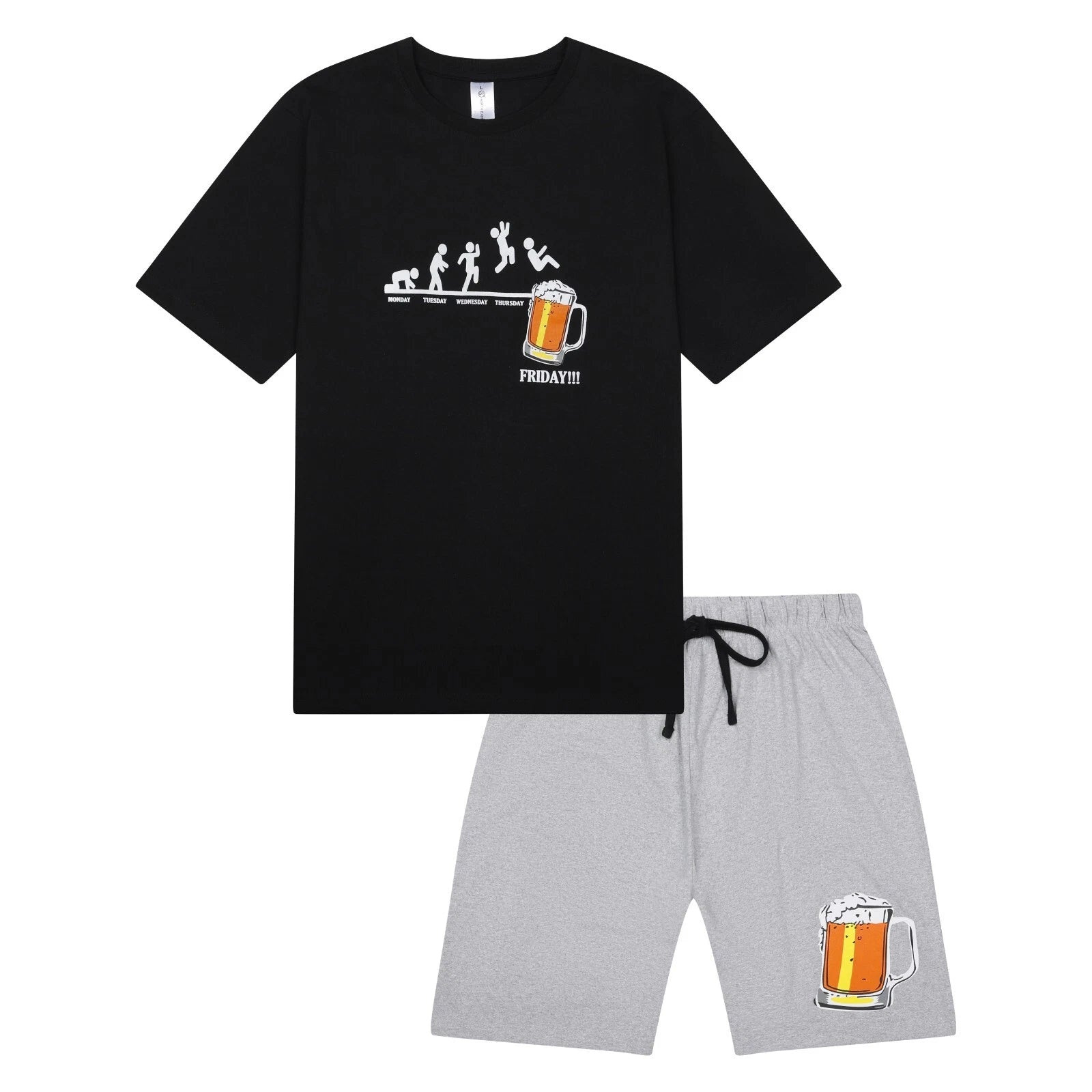 Mens Short Pyjamas Beer Pizza Donuts PJ Sets Night Sleep Lounge Wear L XL XXL
