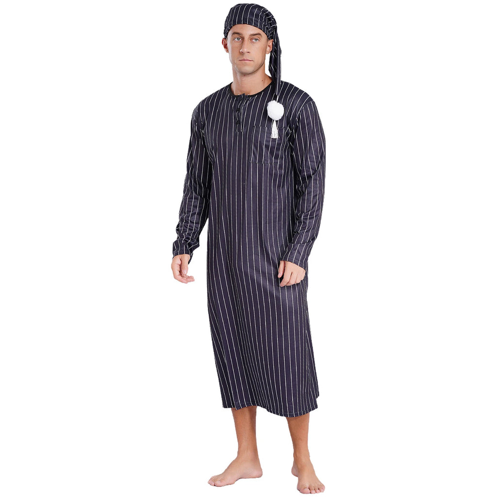 Mens Nightwear Halloween Nightgowns Plaid Pajamas Pompom Loungewear Nightshirt