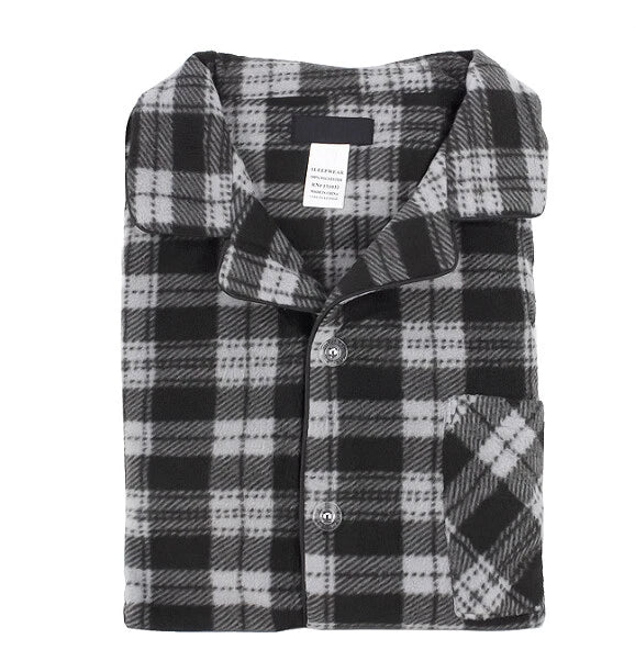 Men's Plaid Fleece 2 Piece Sleep Button Up Drawstring Waist Classic Pajama Set