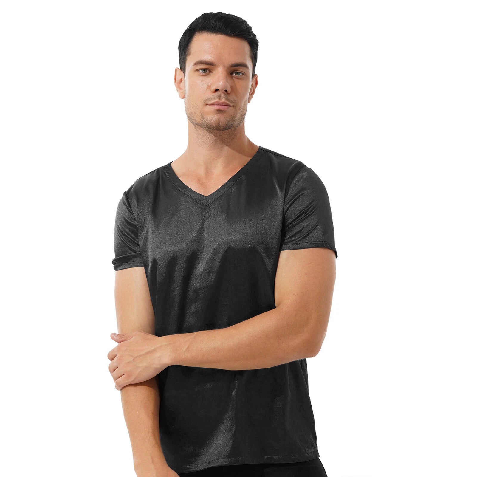 Mens Muscle Shirts Pajama Set Sexy Satin Sleepwear Tank Top Shorts Nightwear
