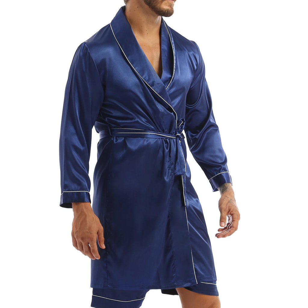 Men's Pajamas Set Soft Satin Homewear Ice Silk Bathrobes Sleepwear Nightwear