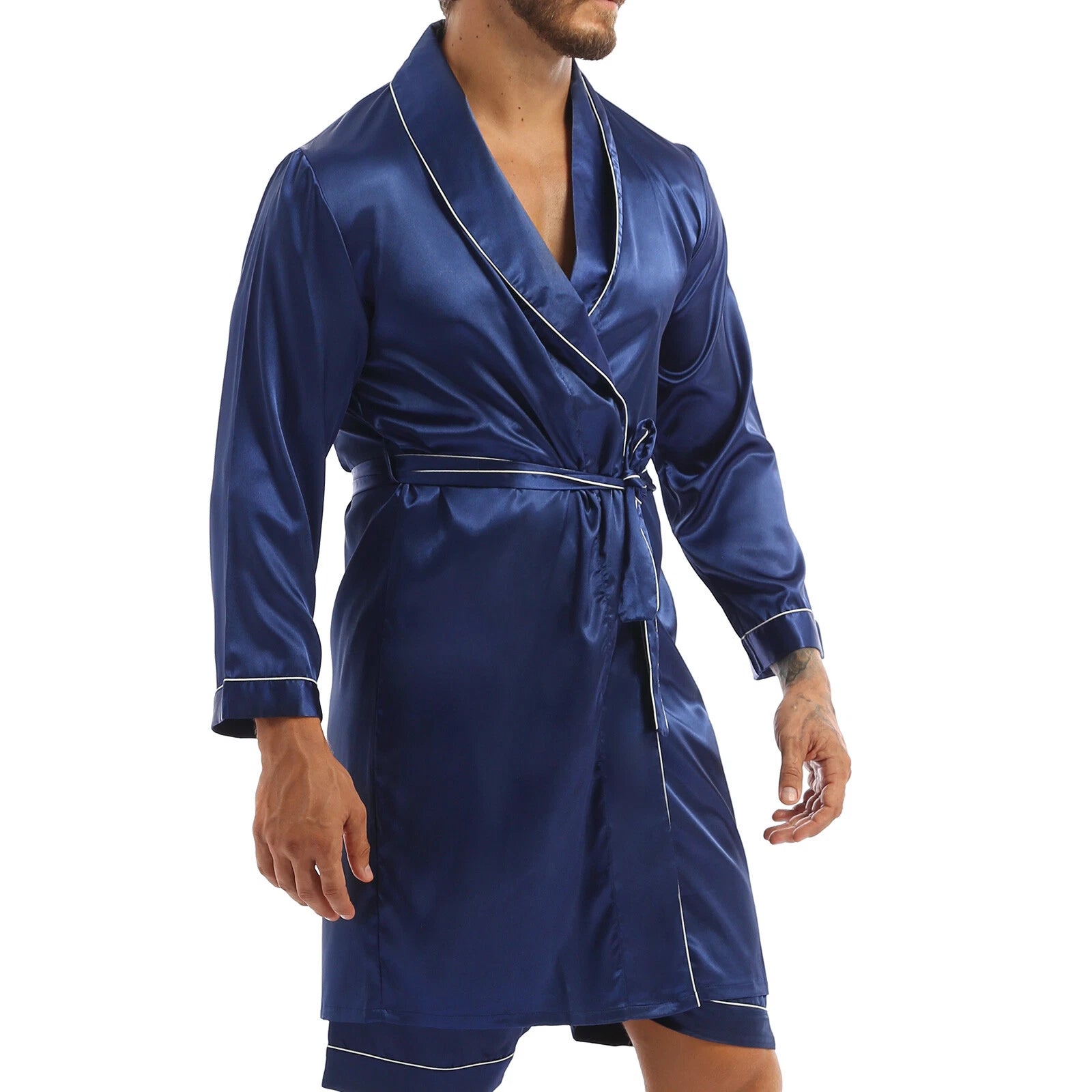 Men's Pajamas Set Soft Satin Homewear Ice Silk Bathrobes Sleepwear Nightwear