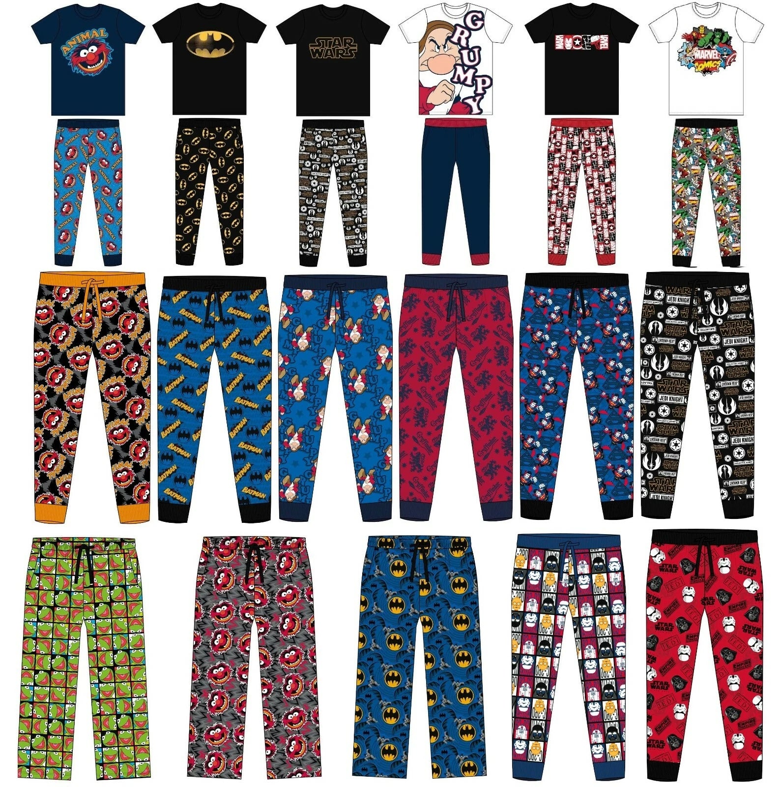 Mens Character Pyjamas Lounge Pants Batman Star Wars Animal Pjs Size S M L XL