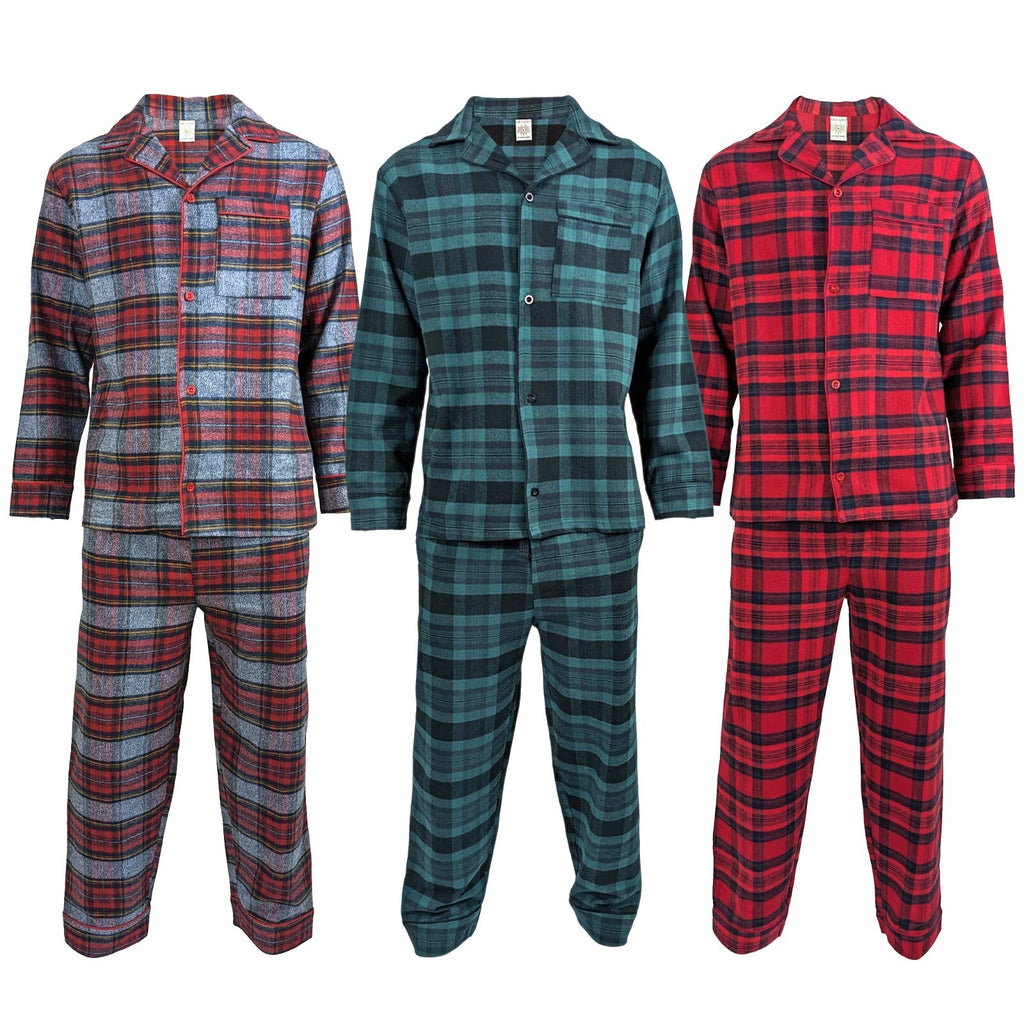 Mens Pyjamas Flannel/Brush Cotton Warm PJ Pyjama Set PJS Sizes S-4XL Nightwear