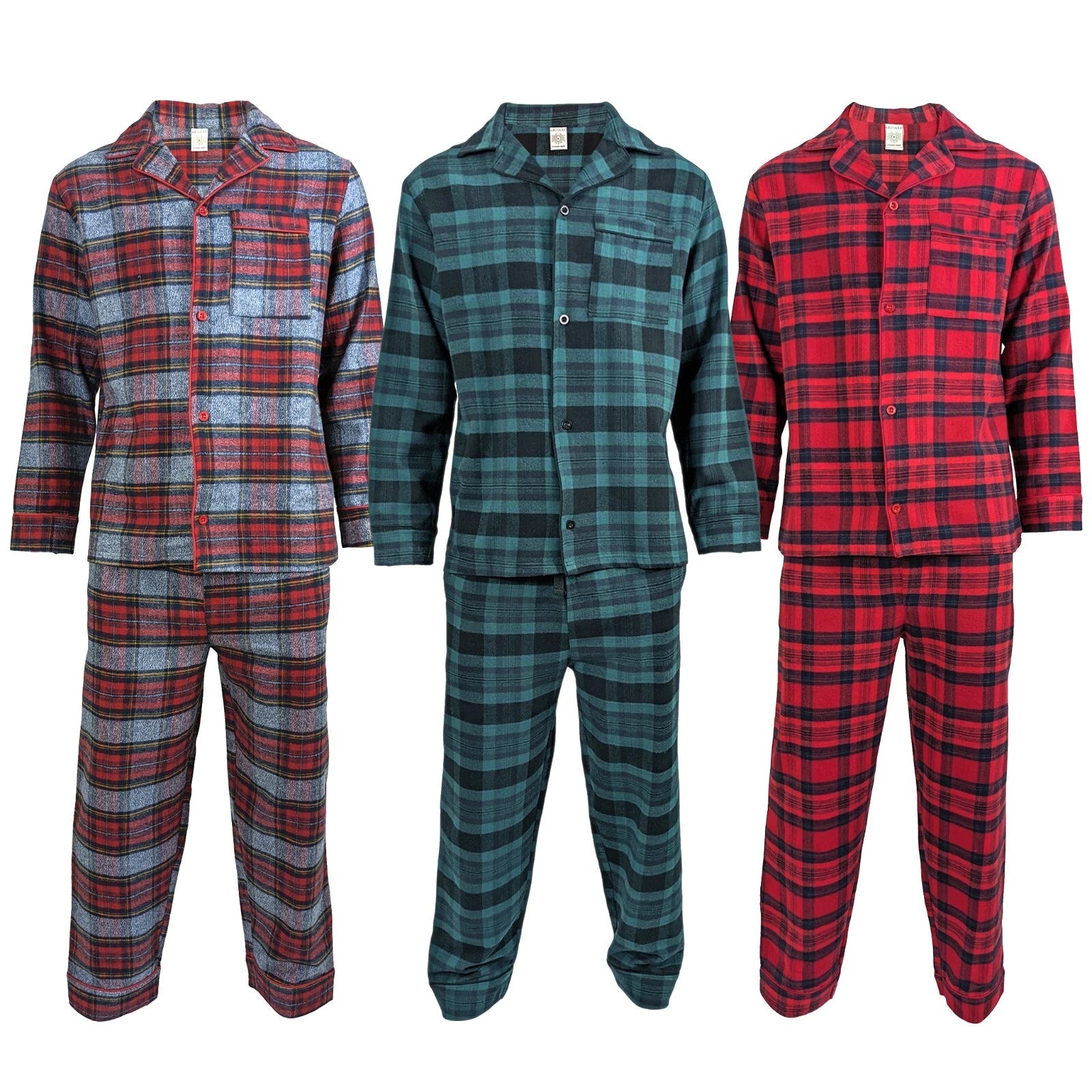 Mens Pyjamas Flannel/Brush Cotton Warm PJ Pyjama Set PJS Sizes S-4XL Nightwear