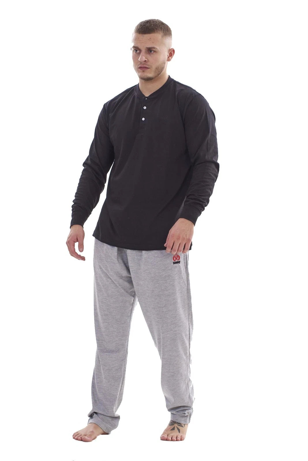 Mens Pyjama Set Cotton Jersey Henley Top Loungewear Lightweight Nightwear M-XXL