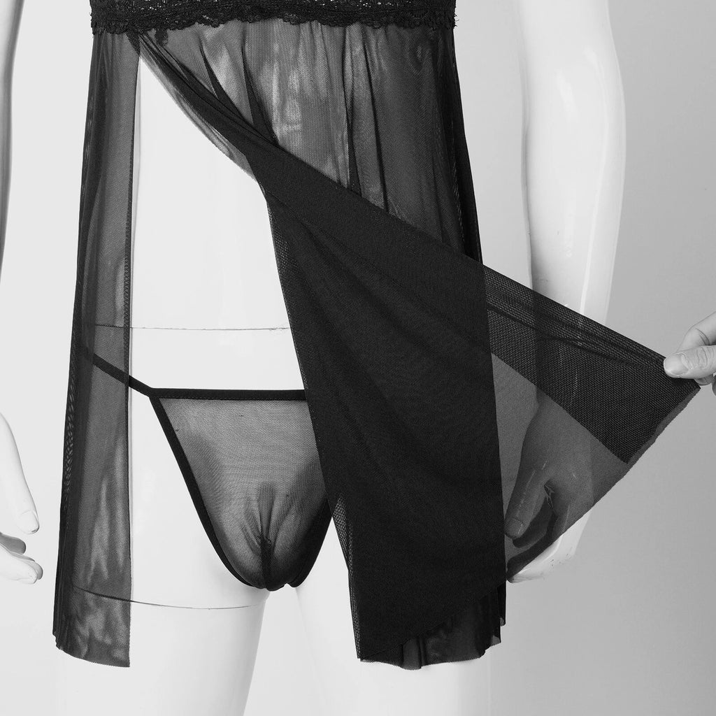 Mens Sissy Nightdress Pajamas Crossdress Nightwear Lingerie Set Sleepwear