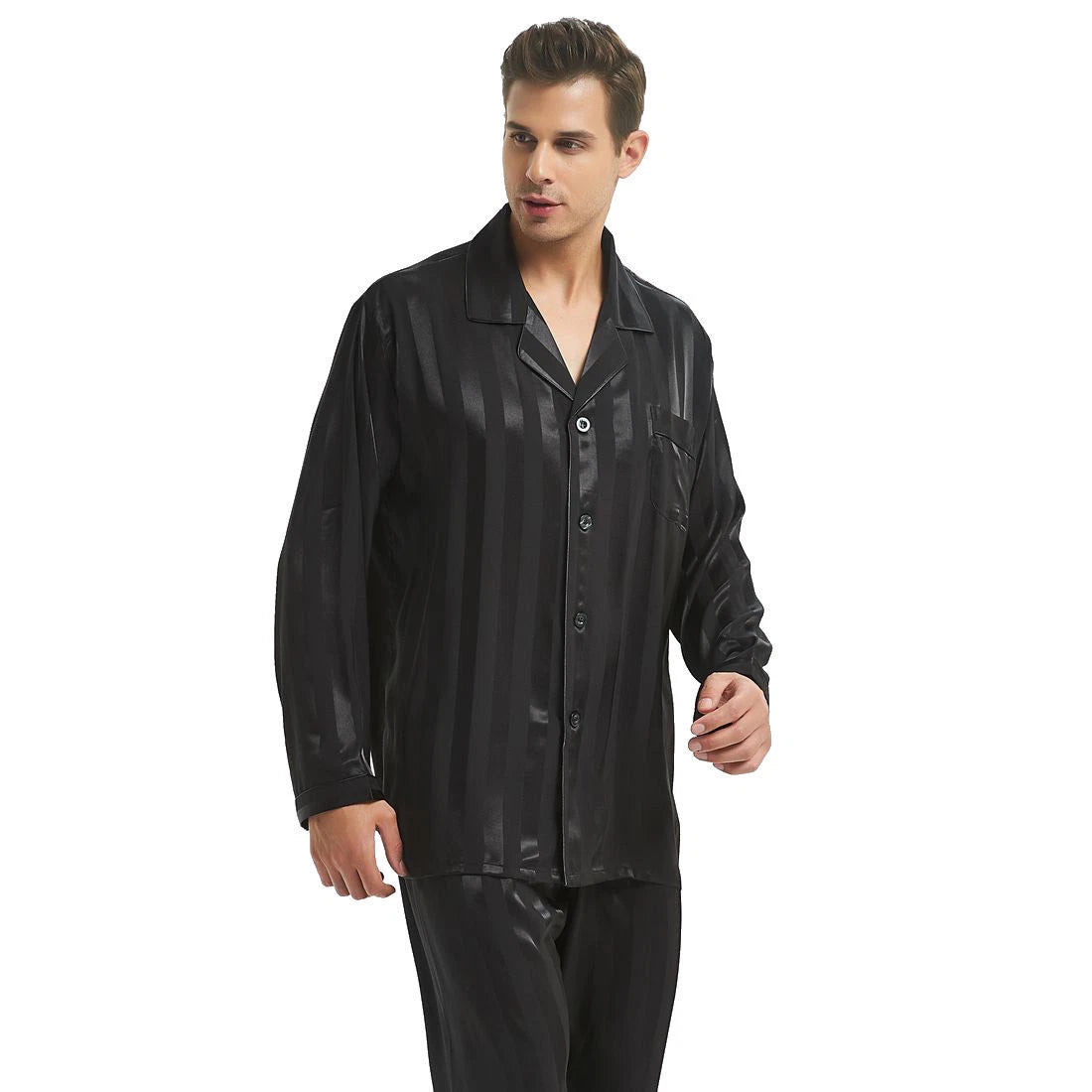 Mens Silk Satin Pajamas Sets Long Sleeves Pajamas Sleepwear Nightwear Loungewear