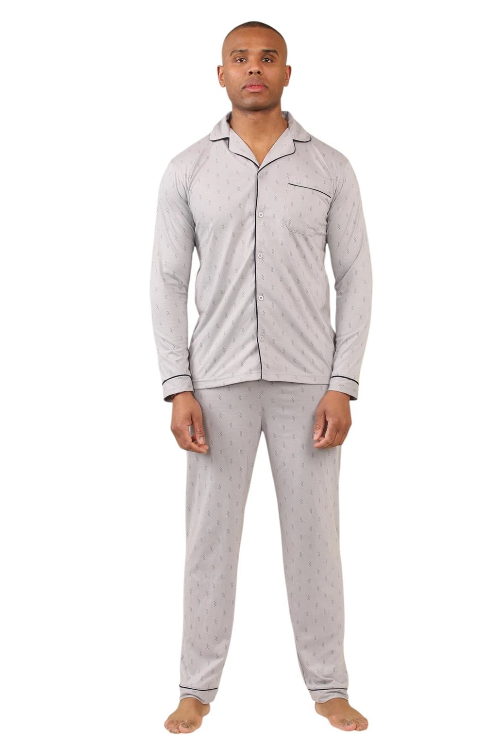 Mens Classic Assorted Long Sleeve Pyjama Set Soft Touch Button Up Nightwear