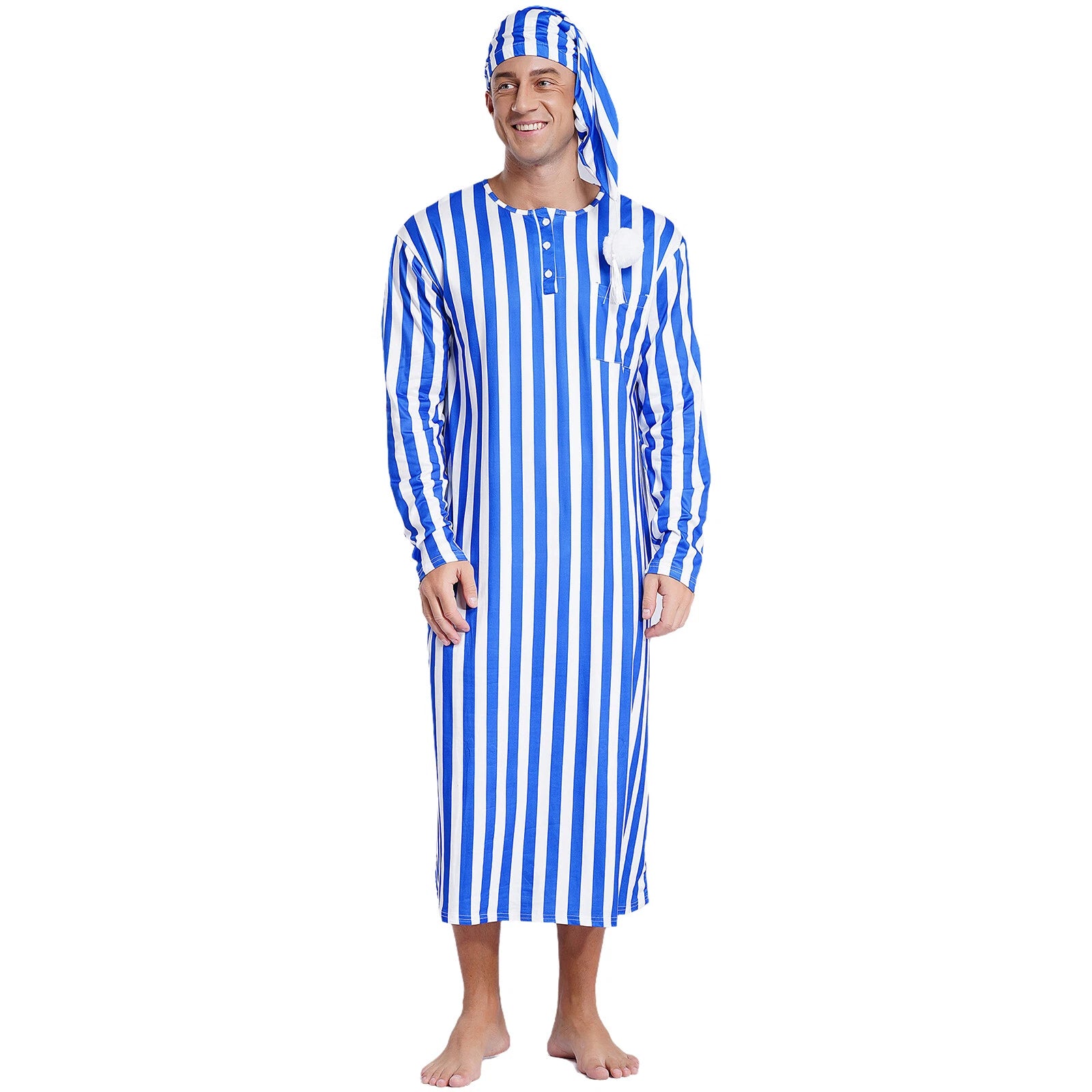 Mens Nightwear Halloween Nightgowns Plaid Pajamas Pompom Loungewear Nightshirt