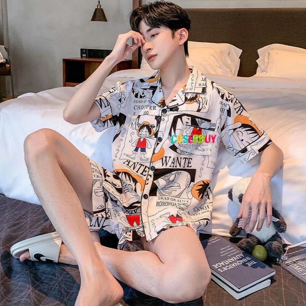 Anime One Piece Cosplay Monkey D. Luffy Pajamas Men Summer Home Clothing Shorts