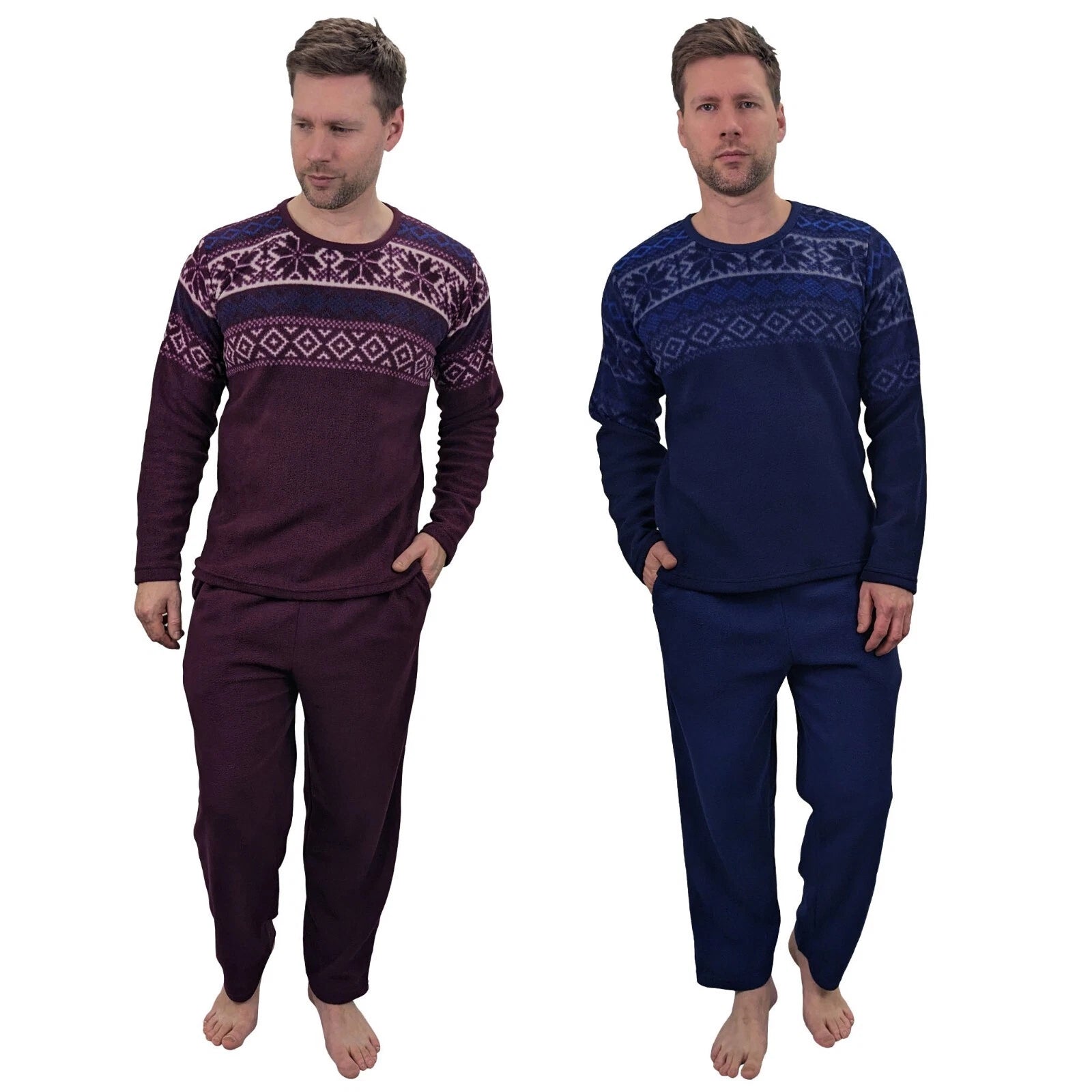 Men's Pyjama Set Fairisle Comfort Fleece Design PJS Soft Warm 2 PC S-4XL L/S PJ