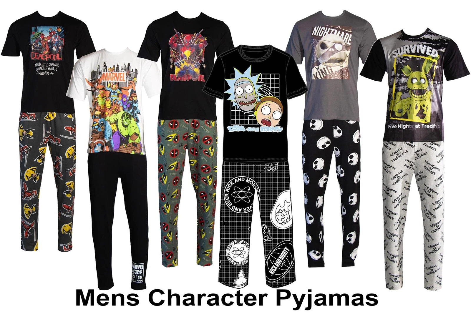 Mens Novelty Character Marvel Cotton Pyjamas Lounge Set Size S - 2XL