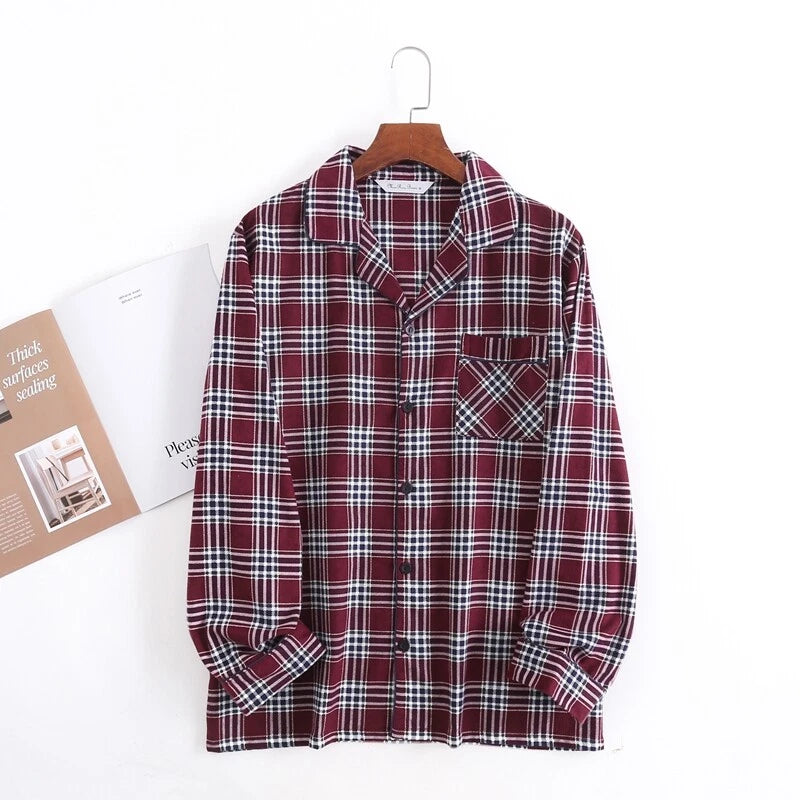 Men's Pajamas Set 100% Cotton Sleepwear Long Sleeve Button Top Pants Nightwear