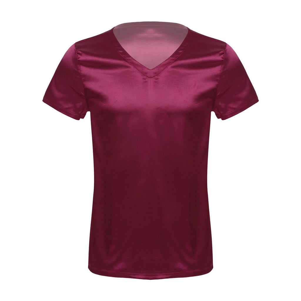 Mens Muscle Shirts Pajama Set Sexy Satin Sleepwear Tank Top Shorts Nightwear