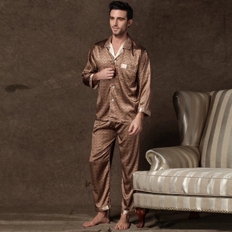 NEW Mens Pajamas Pajamas Silk Satin Long Sleeve Long Sleeve Sleepwear#M035 -