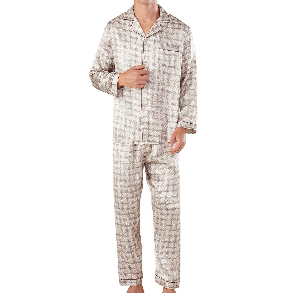 Men's 19MM 100% Pure Mulberry Silk Pajamas Set Long Sleeves Silk Sleepwear S~3XL