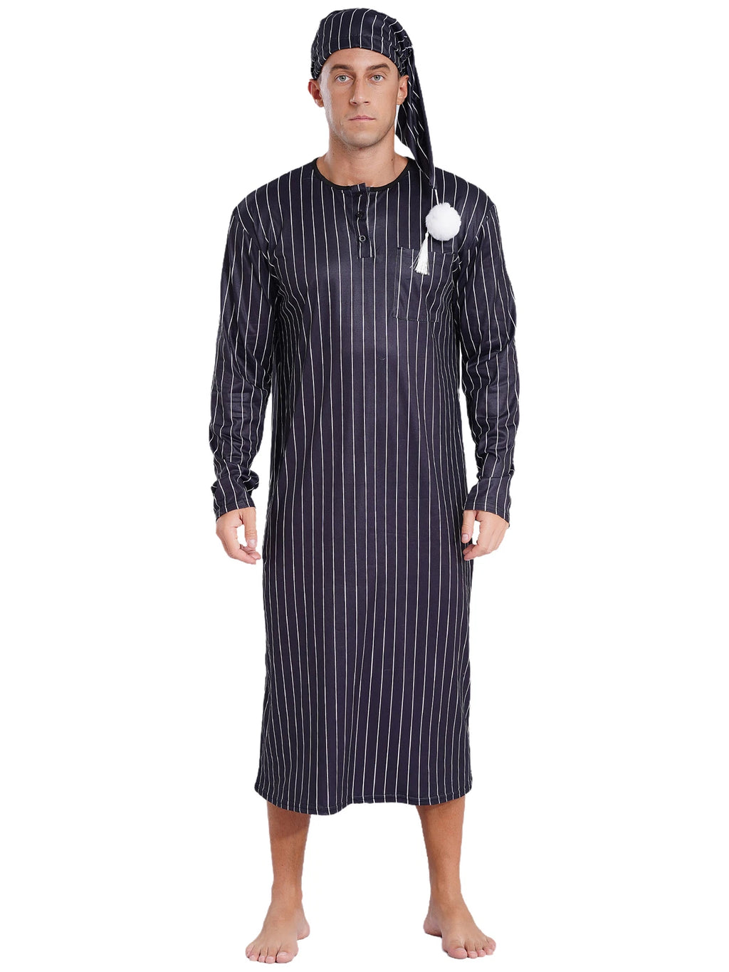 Mens Pajamas Loose Fit Nightgowns Round Neck Nightwear Saudi Sleepwear Arab Up