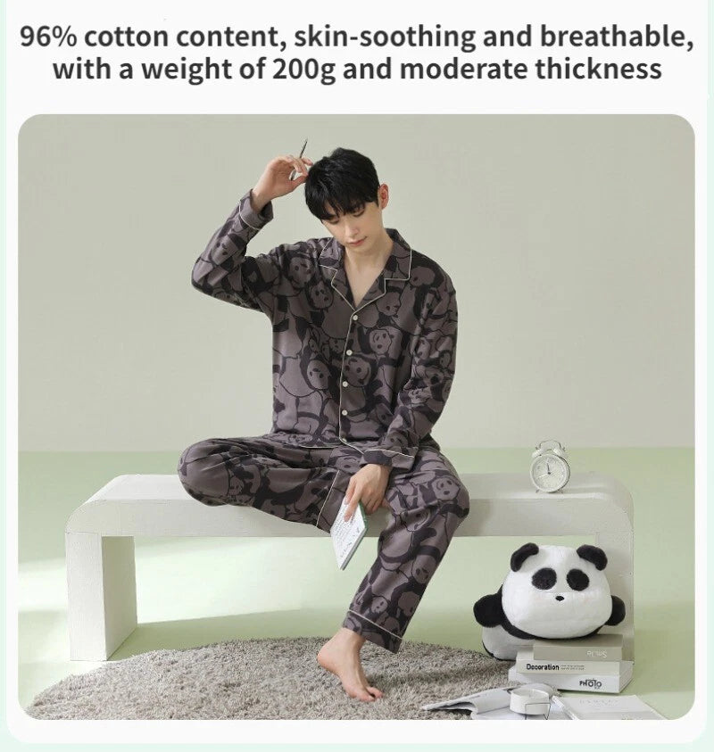 Men's Fashion Pajama Set Panda Print Comfortable Homewear Leisure Wear Sleepwear
