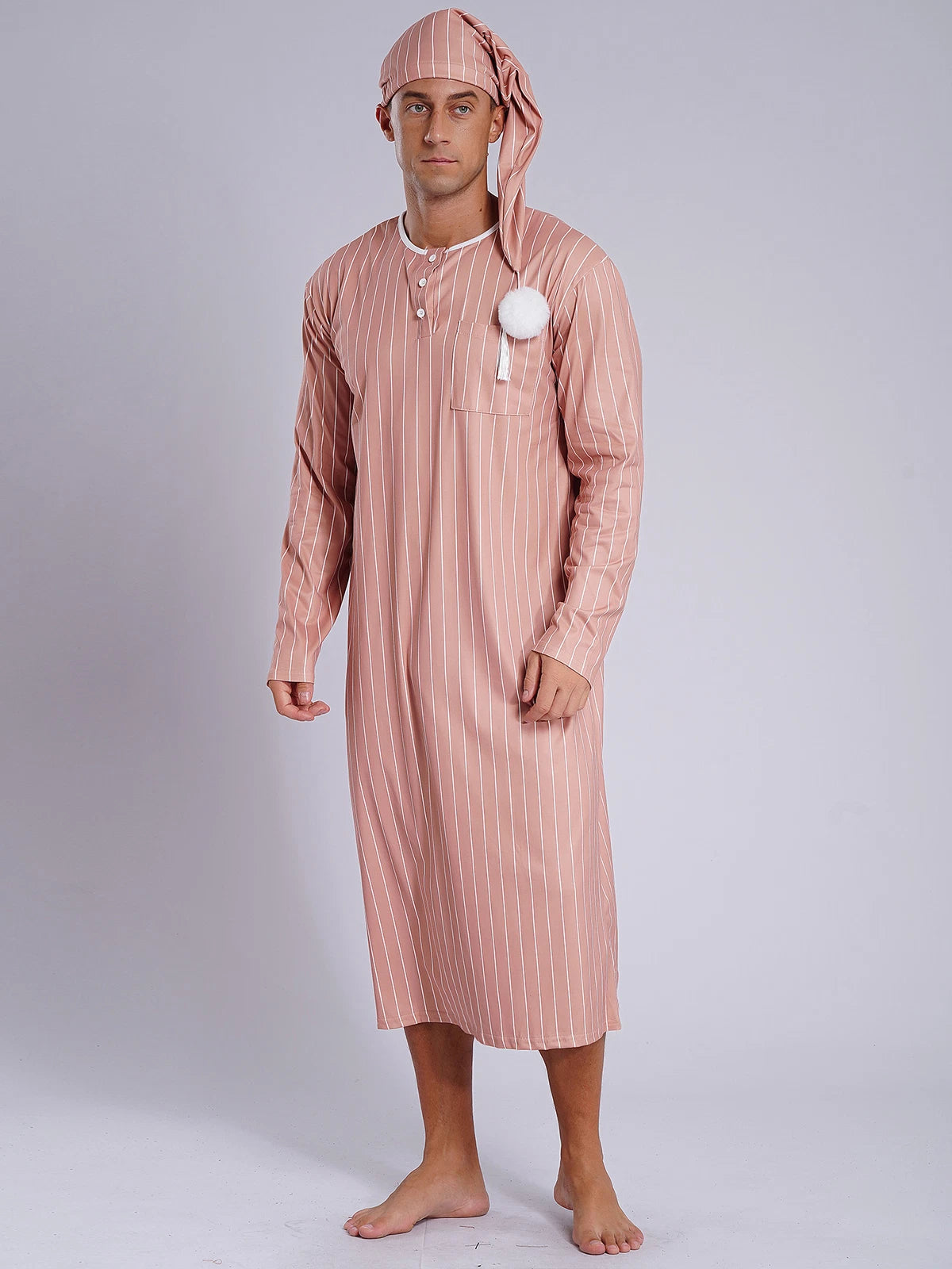 Mens Nightwear Halloween Nightgowns Plaid Pajamas Pompom Loungewear Nightshirt