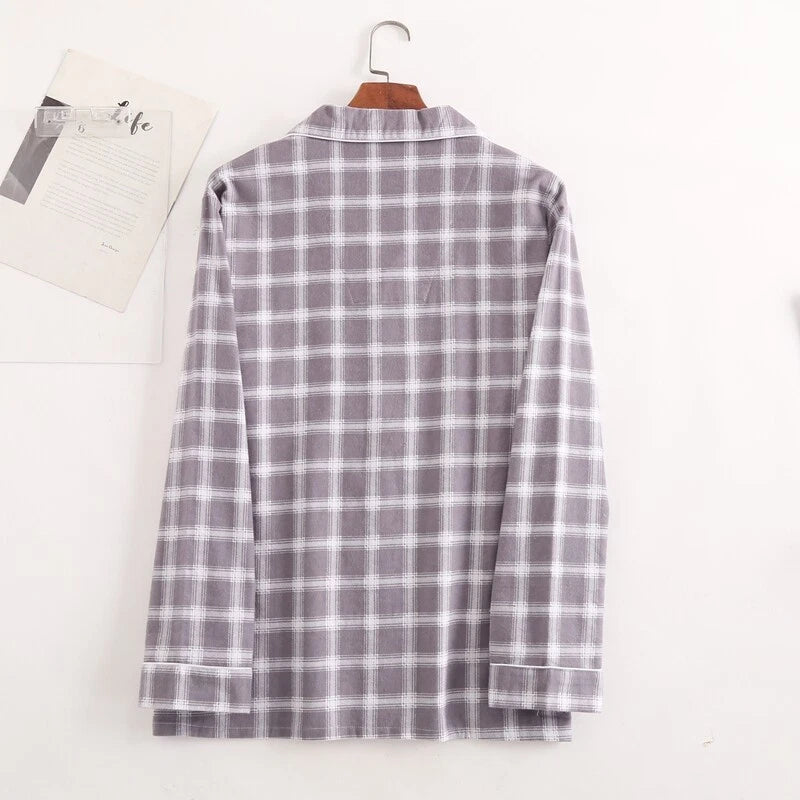 Men's Pajamas Set 100% Cotton Sleepwear Long Sleeve Button Top Pants Nightwear