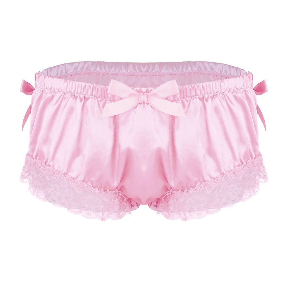 Men Ruffled Lingerie Set Cami Straps Bandeau Bra Thong 2Pcs Crossdresser Pajamas
