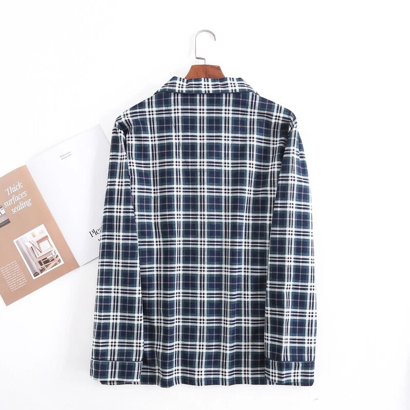 Men's Pajamas Set 100% Cotton Sleepwear Long Sleeve Button Top Pants Nightwear