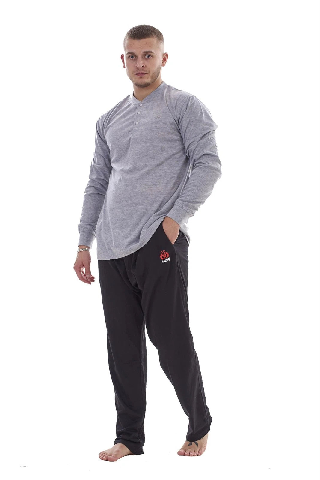 Mens Pyjama Set Cotton Jersey Henley Top Loungewear Lightweight Nightwear M-XXL